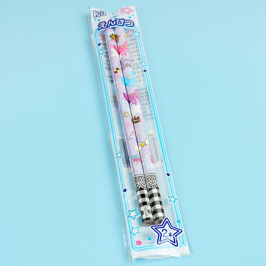 Lovely Ribbon 2B Pencil Set - 2 Pcs / Purple