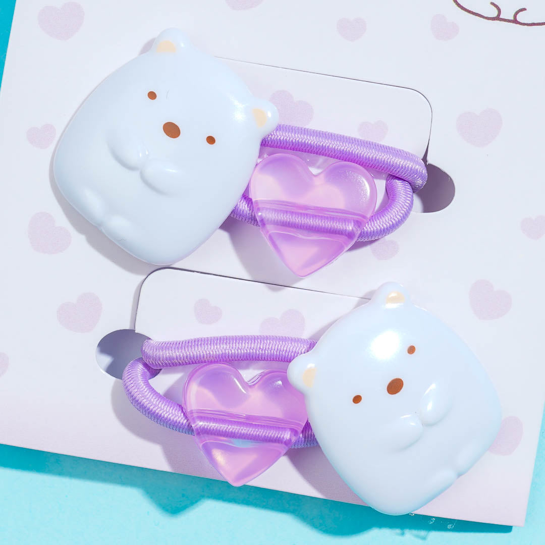 Sumikko Gurashi Purple Heart Hair Tie Set - Shirokuma / 2 pcs
