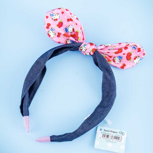 Hello Kitty Denim Headband With Strawberry Ribbon
