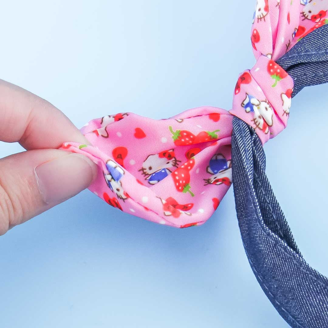 Hello Kitty Denim Headband With Strawberry Ribbon