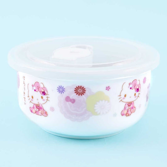 Hello Kitty Floral Kimono Microwavable Dish With Lid