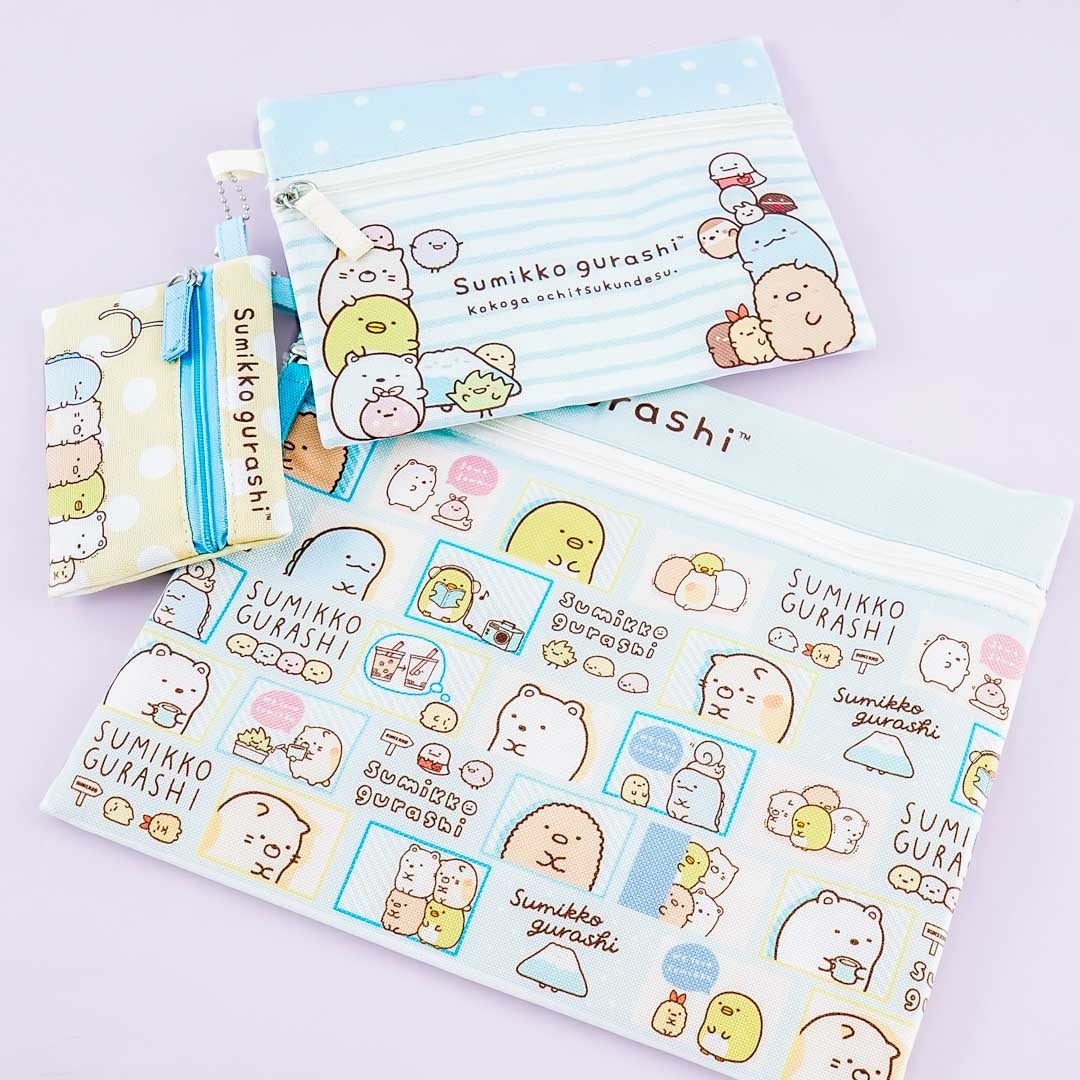 Sumikko Gurashi Striped Flat Pouch Set - 3 pcs