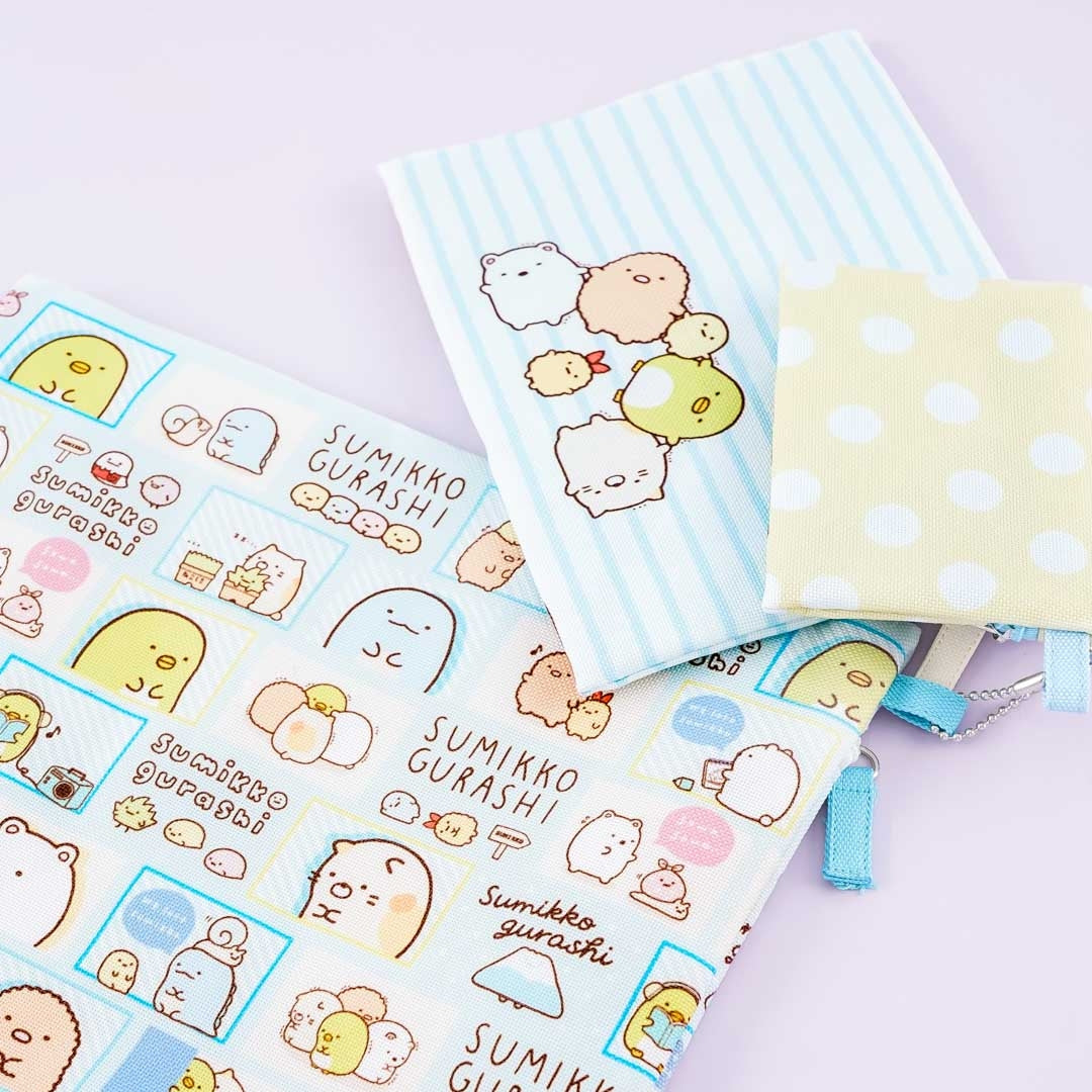 Sumikko Gurashi Striped Flat Pouch Set - 3 pcs
