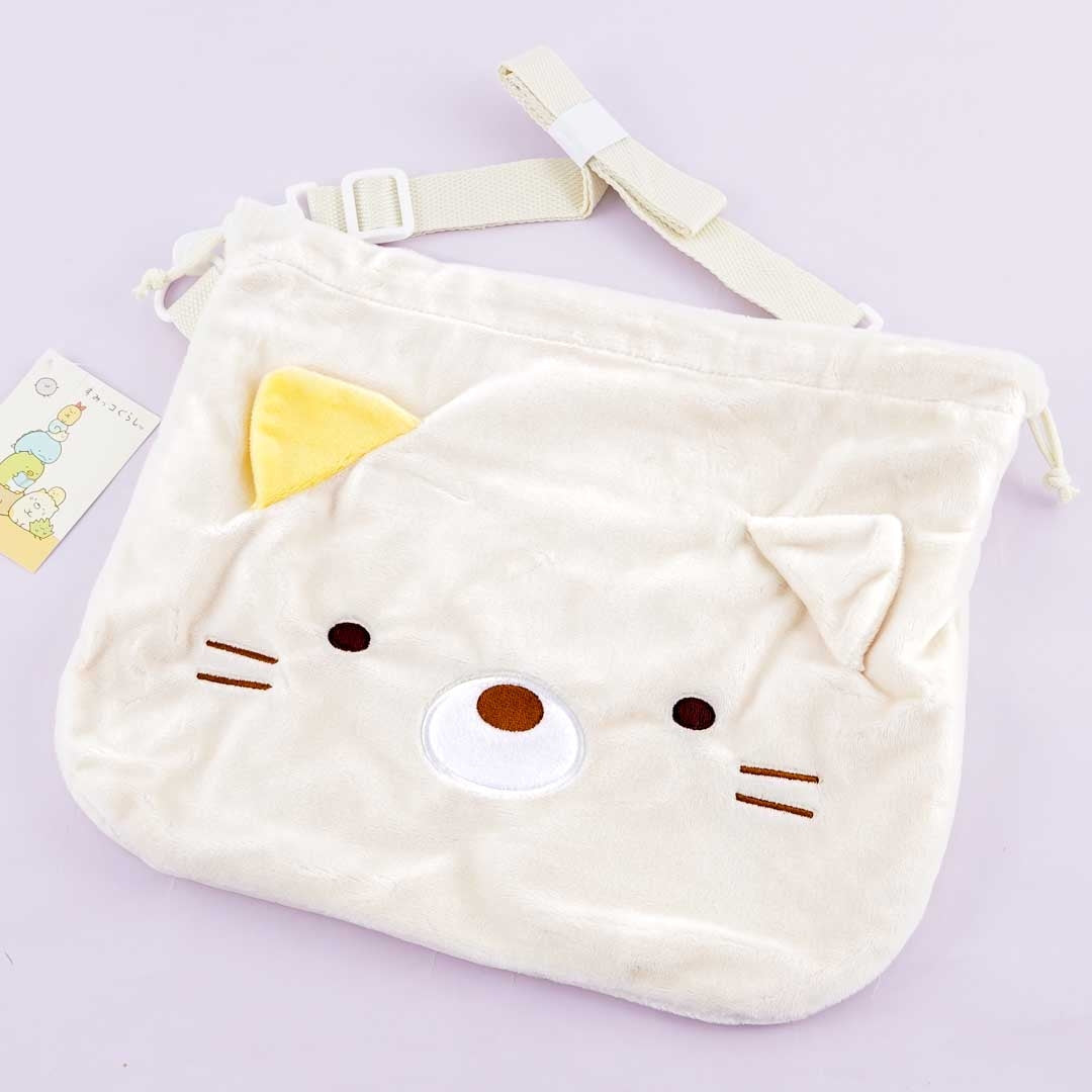 Sumikko Gurashi Fluffy Drawstring Pouch - Neko