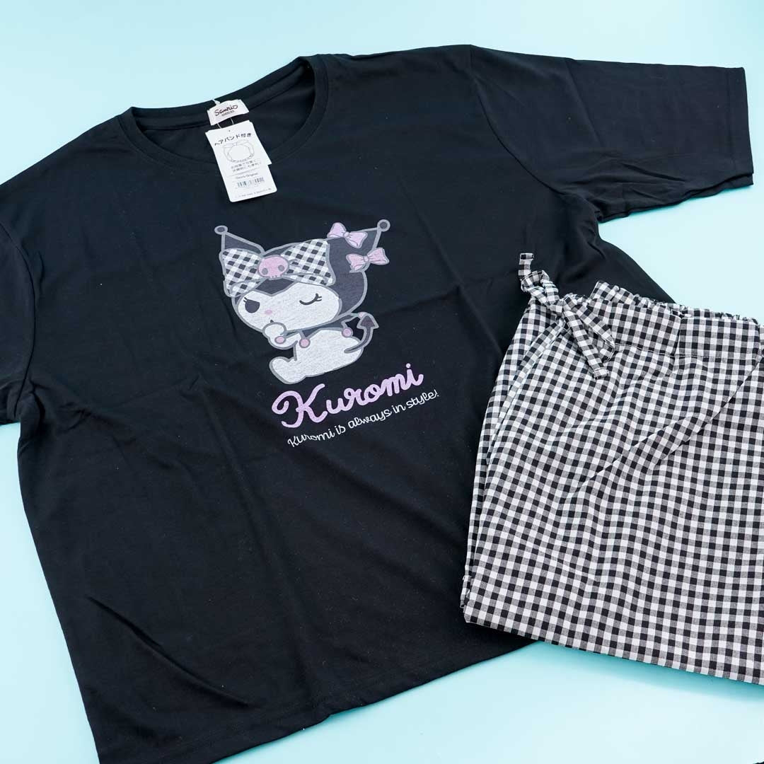 Kuromi Checkered Pajamas With Headband Set