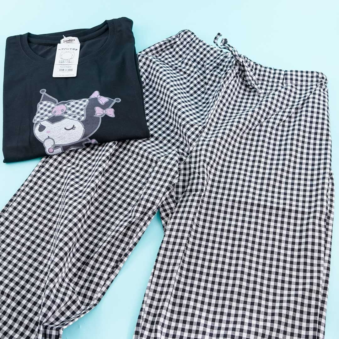 Kuromi Checkered Pajamas With Headband Set