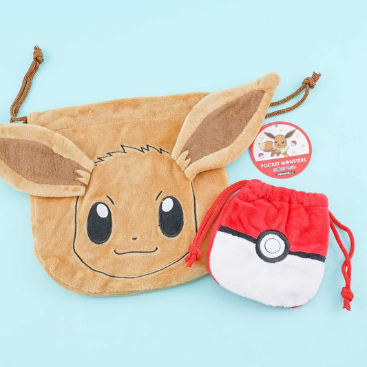Pokemon Plush Drawstring Pouch Set - Eevee & Pokeball