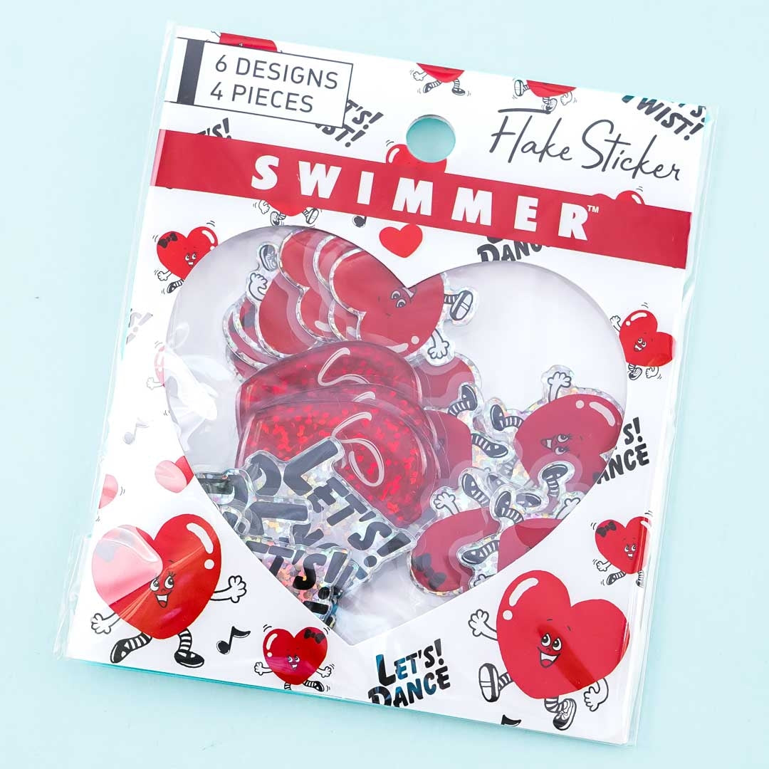 SWIMMER Dancing Hearts Puffy Sticker Flakes