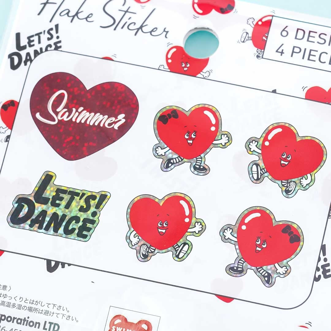 SWIMMER Dancing Hearts Puffy Sticker Flakes