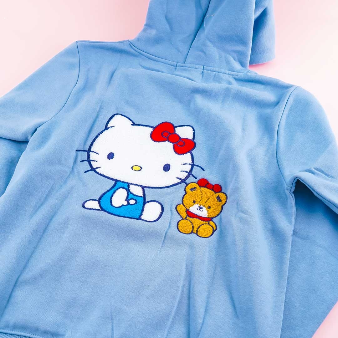 Hello Kitty Embroidery Hoodie - Blue / Large