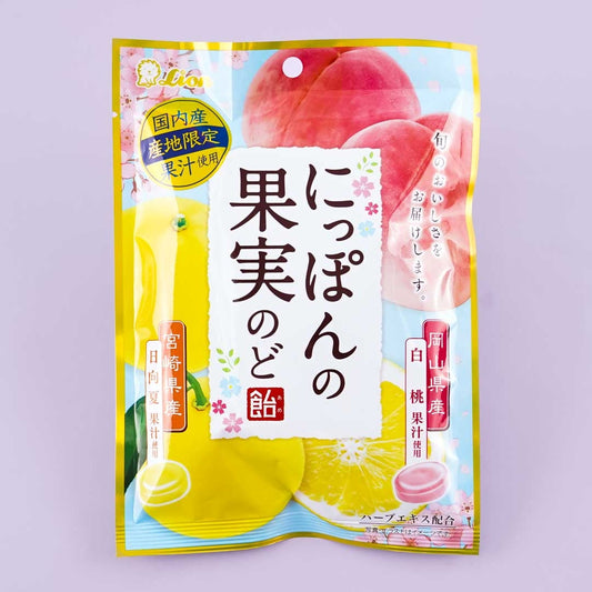 Lion Nippon Fruit Throat Candy - White Peach & Hyuganatsu