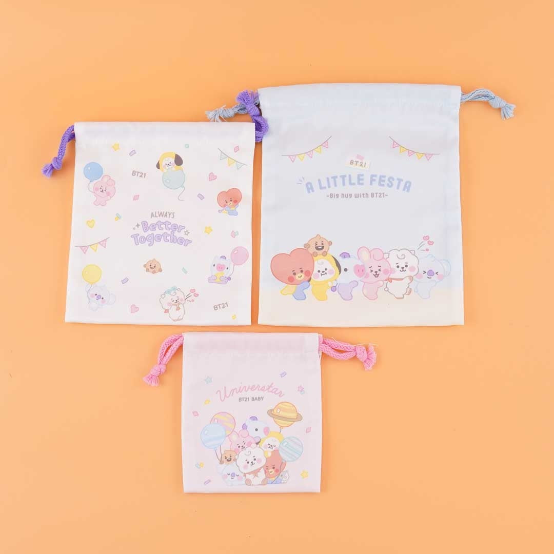 BT21 Baby Festa Drawstring Pouch Set - 3 pcs