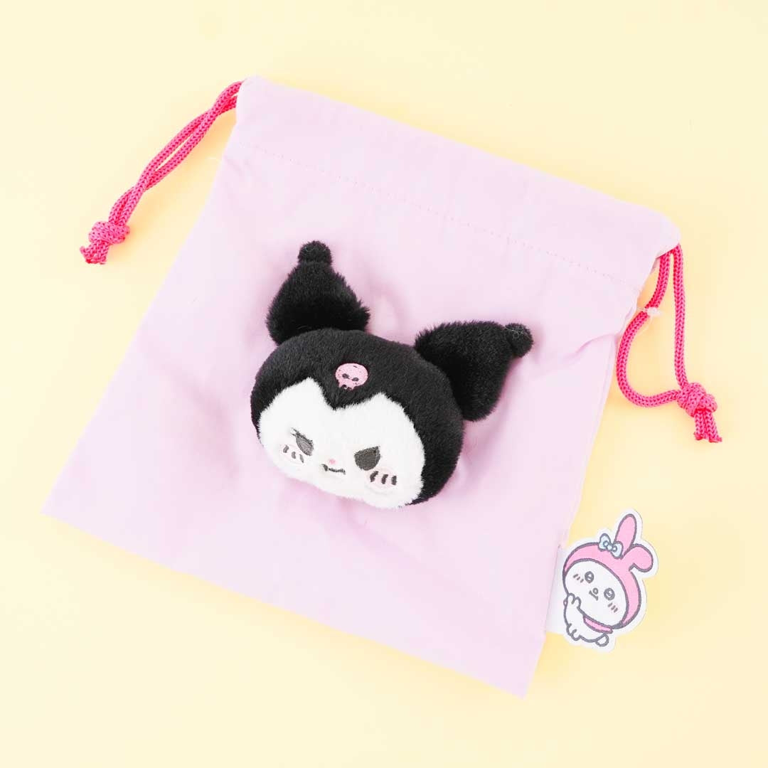 Kuromi x Nagano Fluffy Face Drawstring Pouch