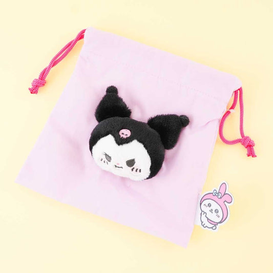 Kuromi x Nagano Fluffy Face Drawstring Pouch