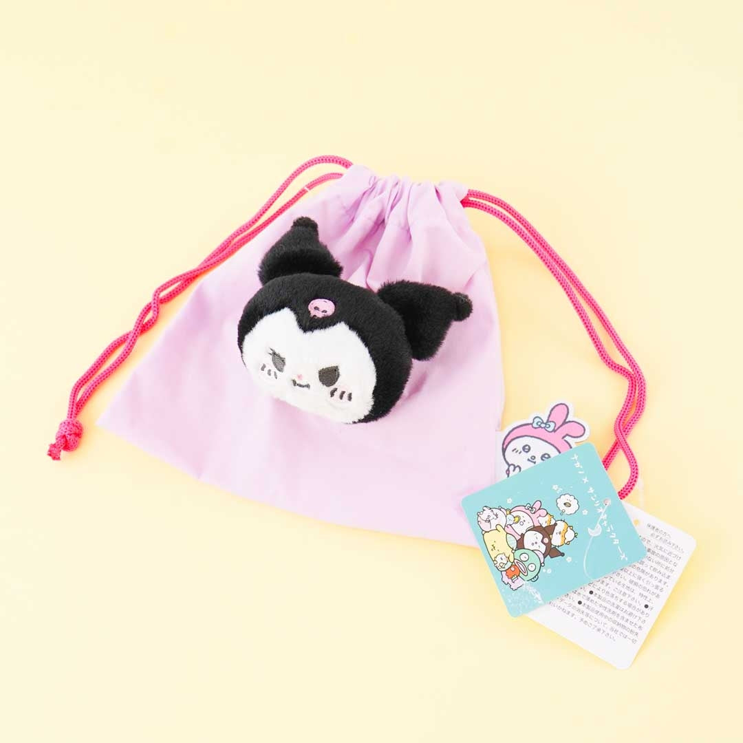 Kuromi x Nagano Fluffy Face Drawstring Pouch