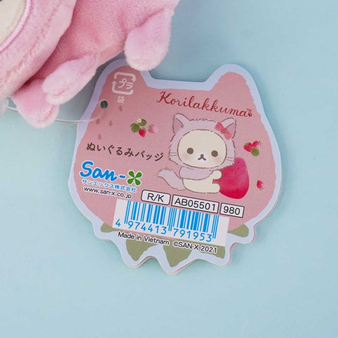 Rilakkuma & Strawberry Cat Plushie Badge - Korilakkuma