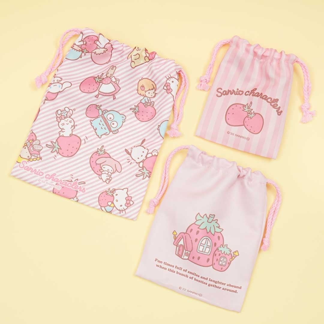 Sanrio Characters Strawberry Love Drawstring Pouch Set