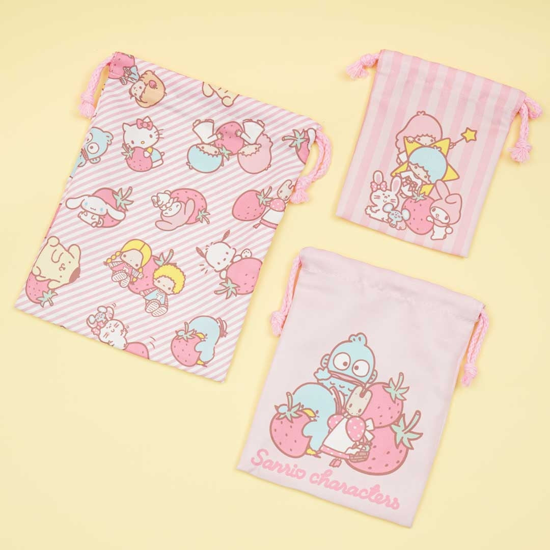 Sanrio Characters Strawberry Love Drawstring Pouch Set