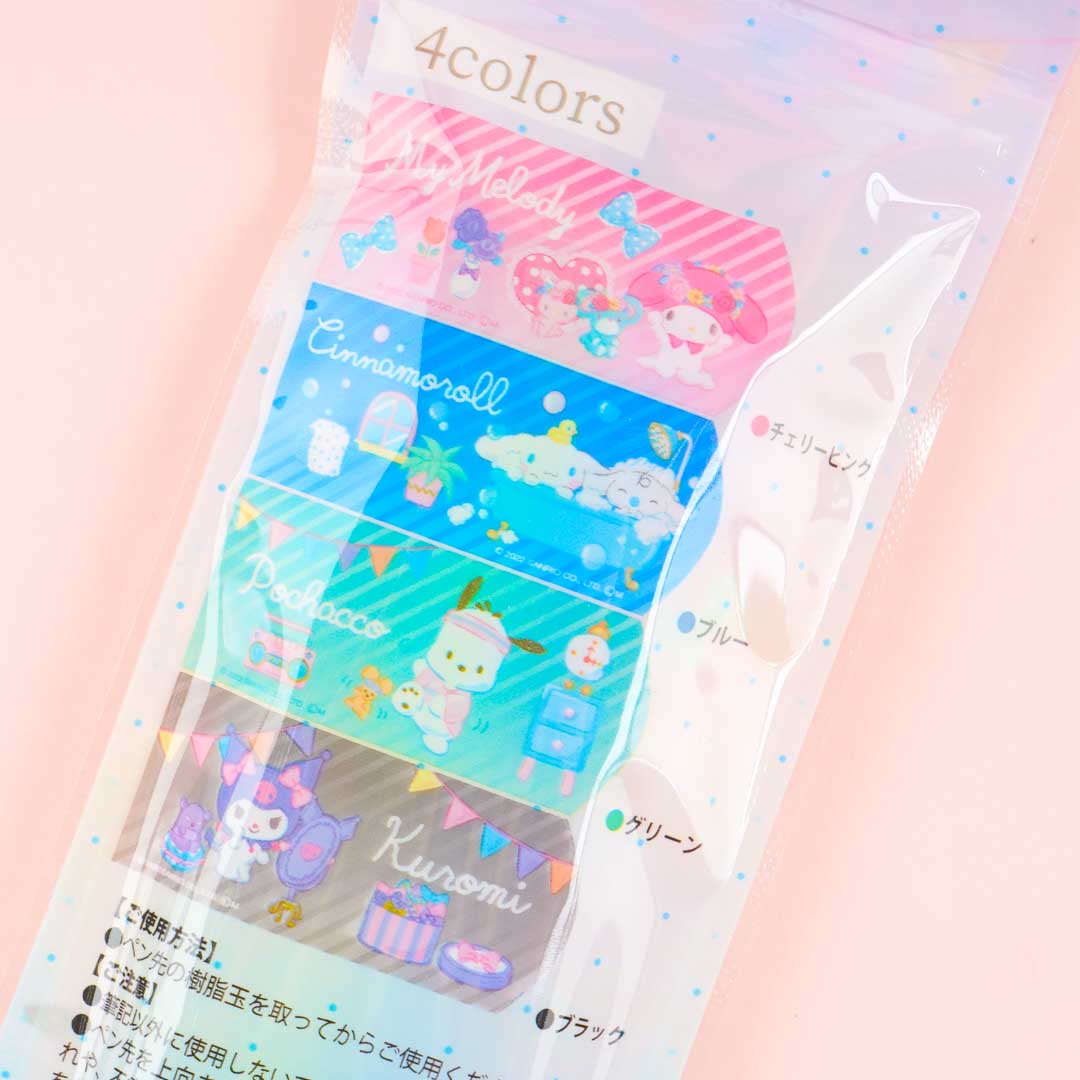 Sanrio Characters Stripes Gel Pen Set - 4 Colors