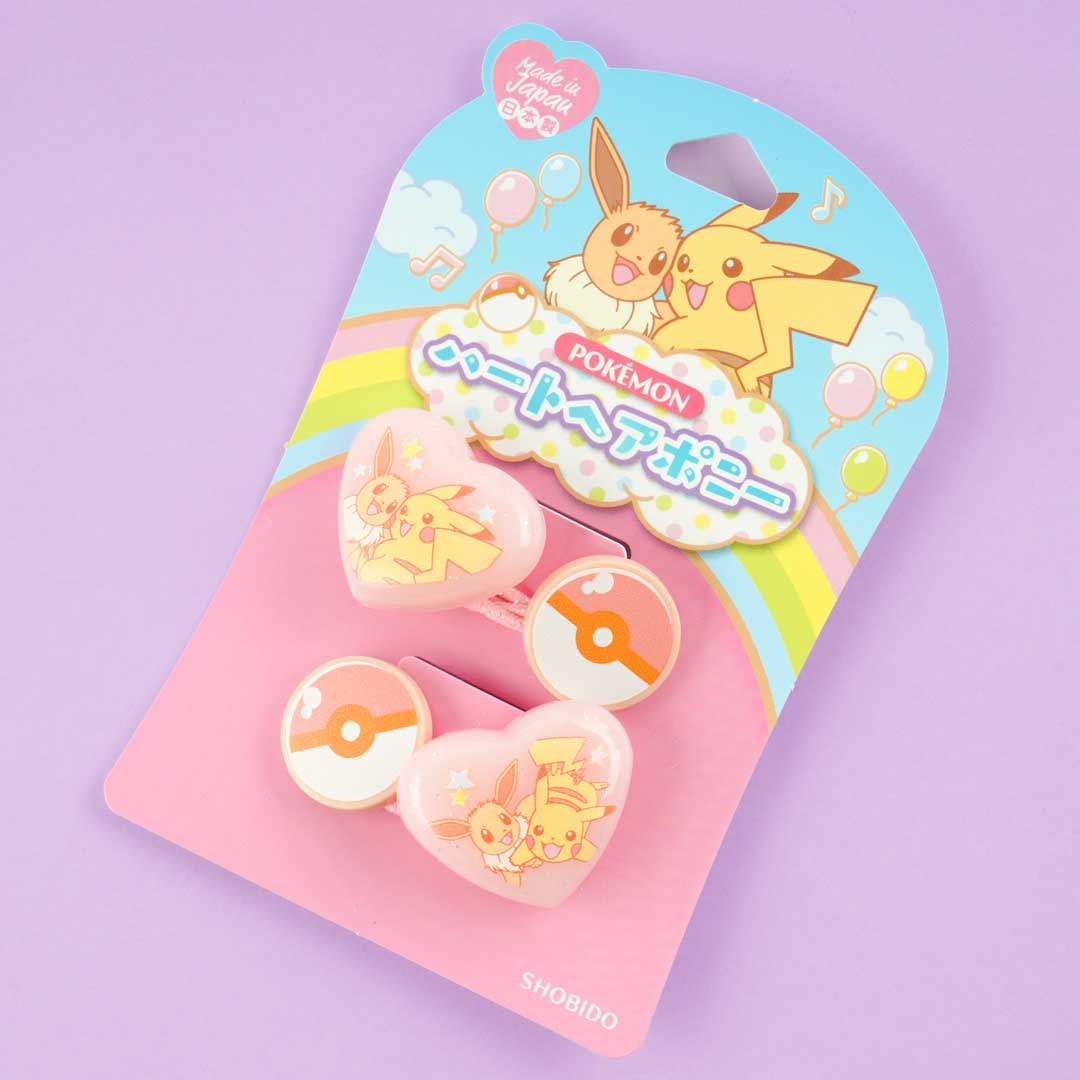Pokemon Hearts & Pokeballs Hair Tie Set - Pikachu & Eevee / 2 pcs