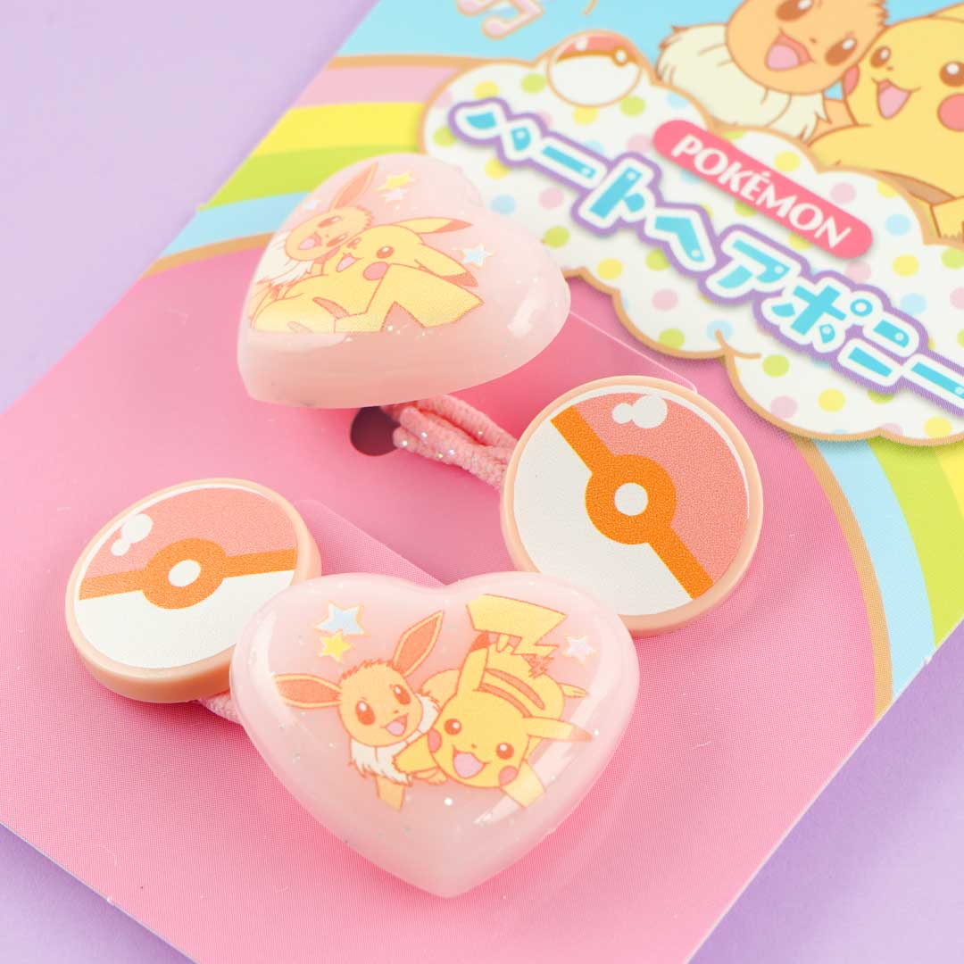 Pokemon Hearts & Pokeballs Hair Tie Set - Pikachu & Eevee / 2 pcs