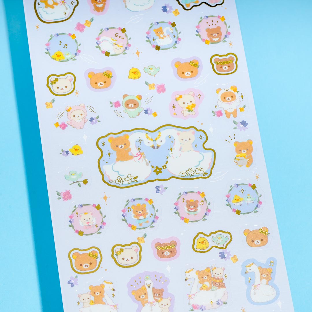 Rilakkuma Swan & Golden Flower Stickers - Spring Dance