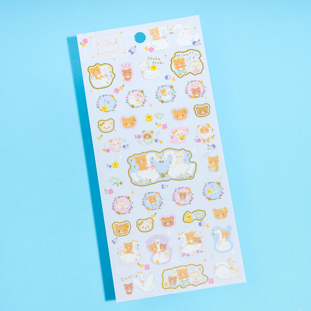 Rilakkuma Swan & Golden Flower Stickers - Spring Dance