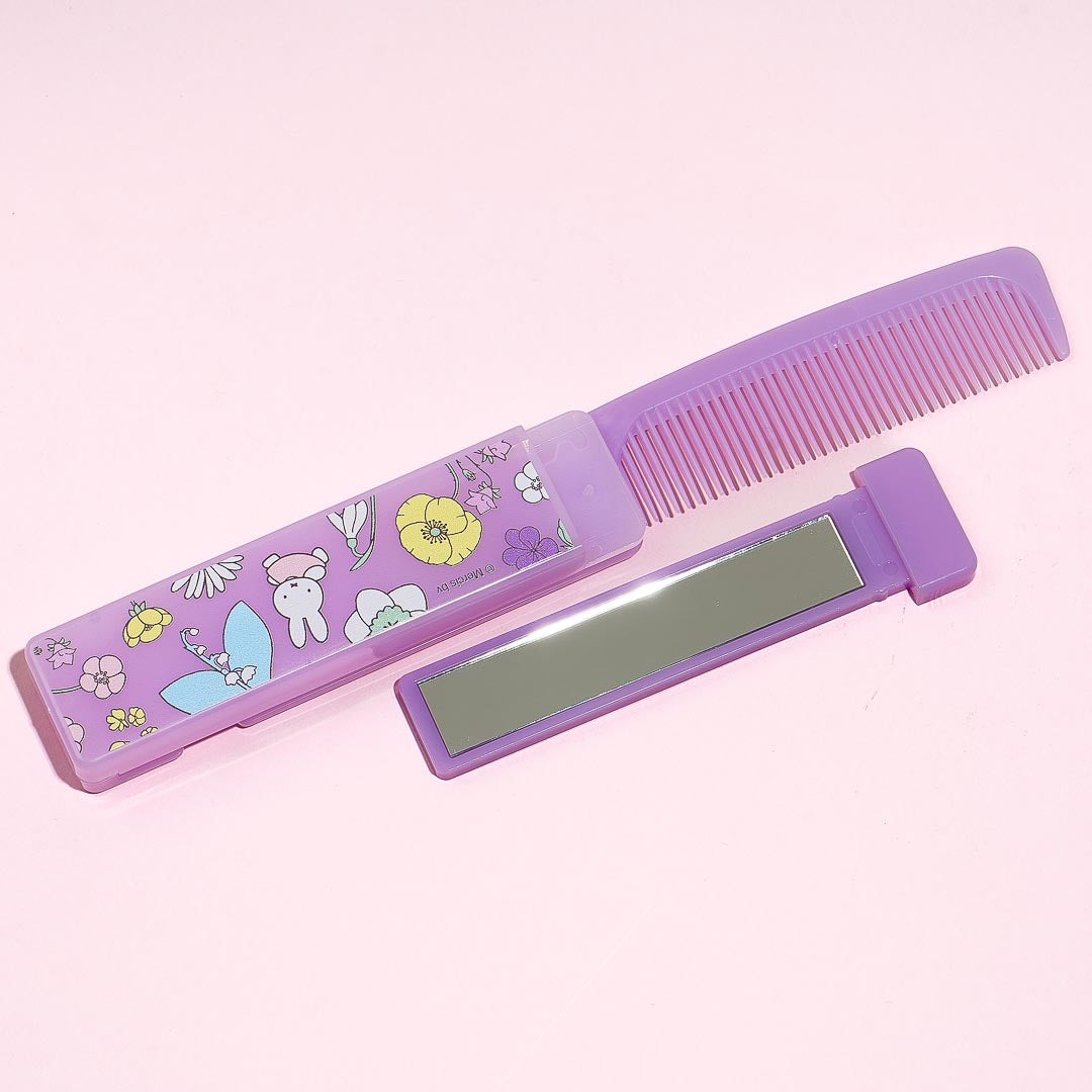 Miffy Elegant Flowers Folding Comb With Slide Mirror