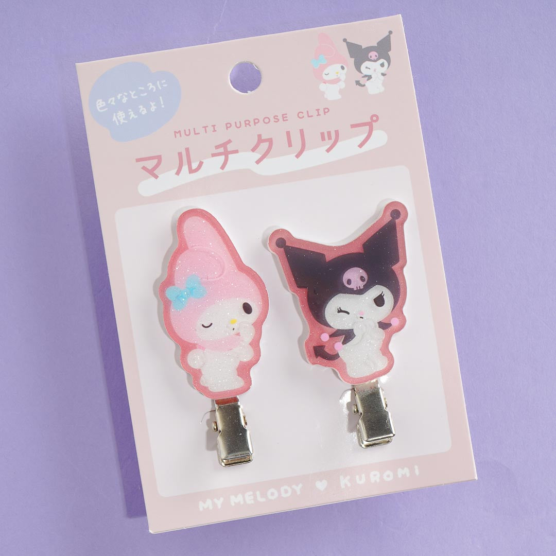 Kuromi & My Melody Glittery Multi Purpose Metal Clip Set