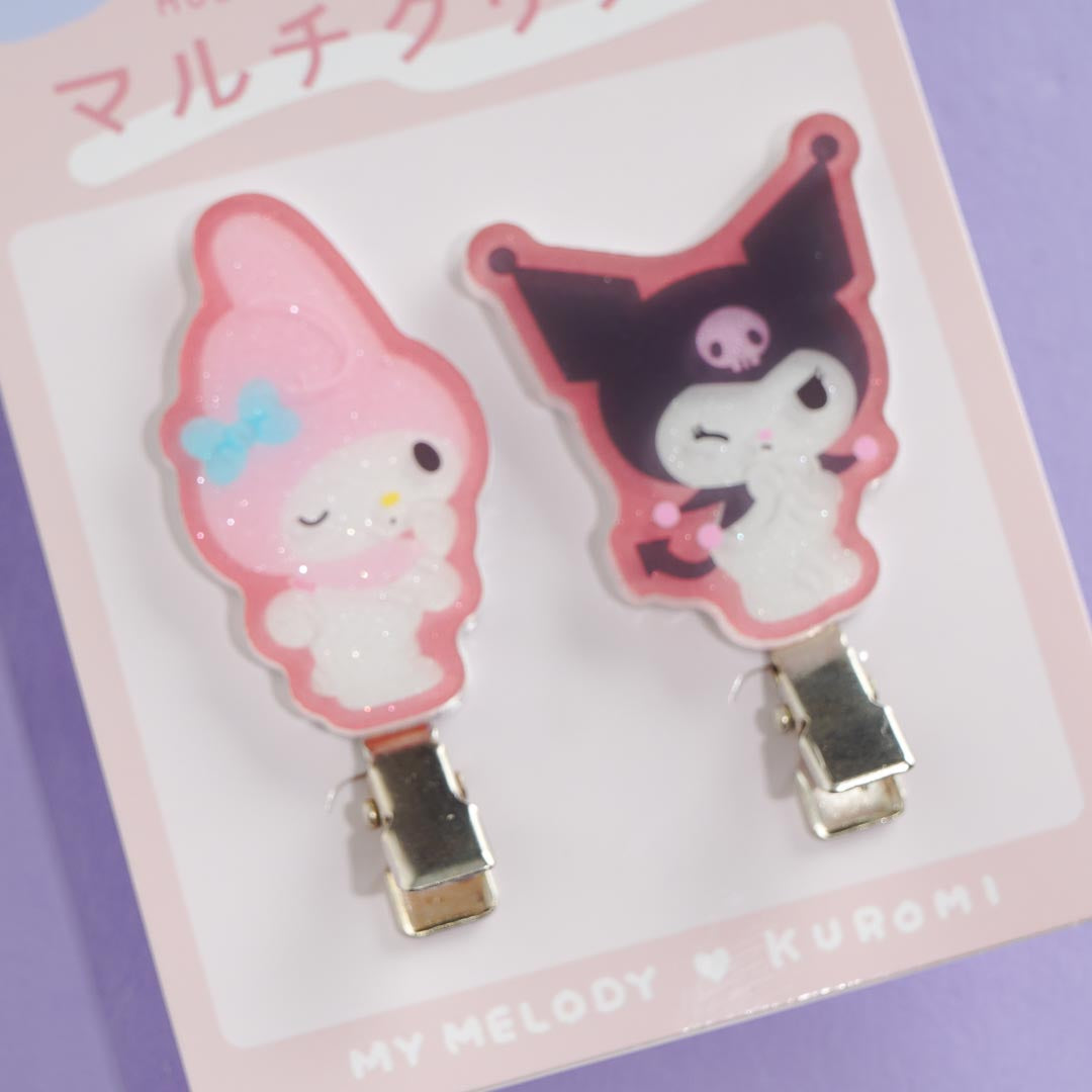 Kuromi & My Melody Glittery Multi Purpose Metal Clip Set
