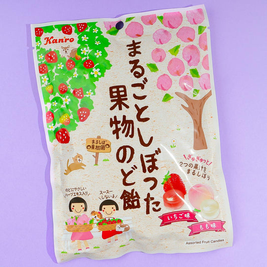 Kanro Whole Squeezed Fruit Throat Candy - Strawberry & Peach