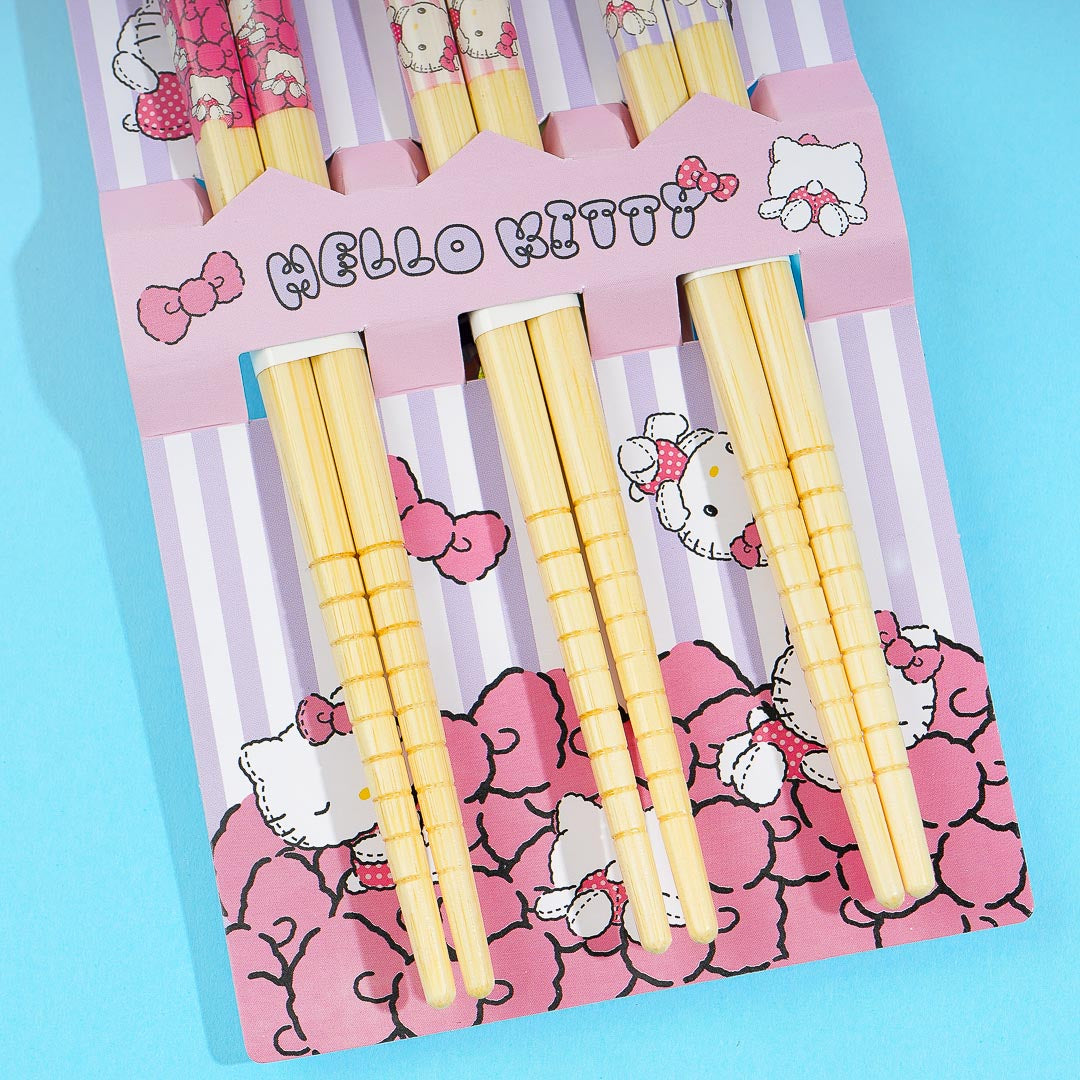 Hello Kitty Fluffy Plush Bamboo Chopsticks Set - 3 Pcs