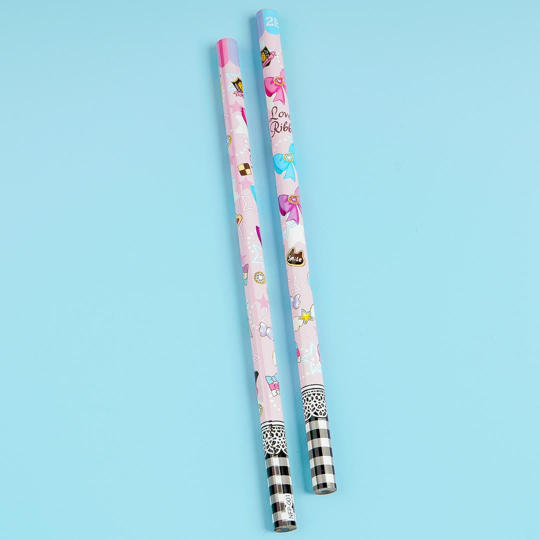 Lovely Ribbon 2B Pencil Set - 2 Pcs / Pink