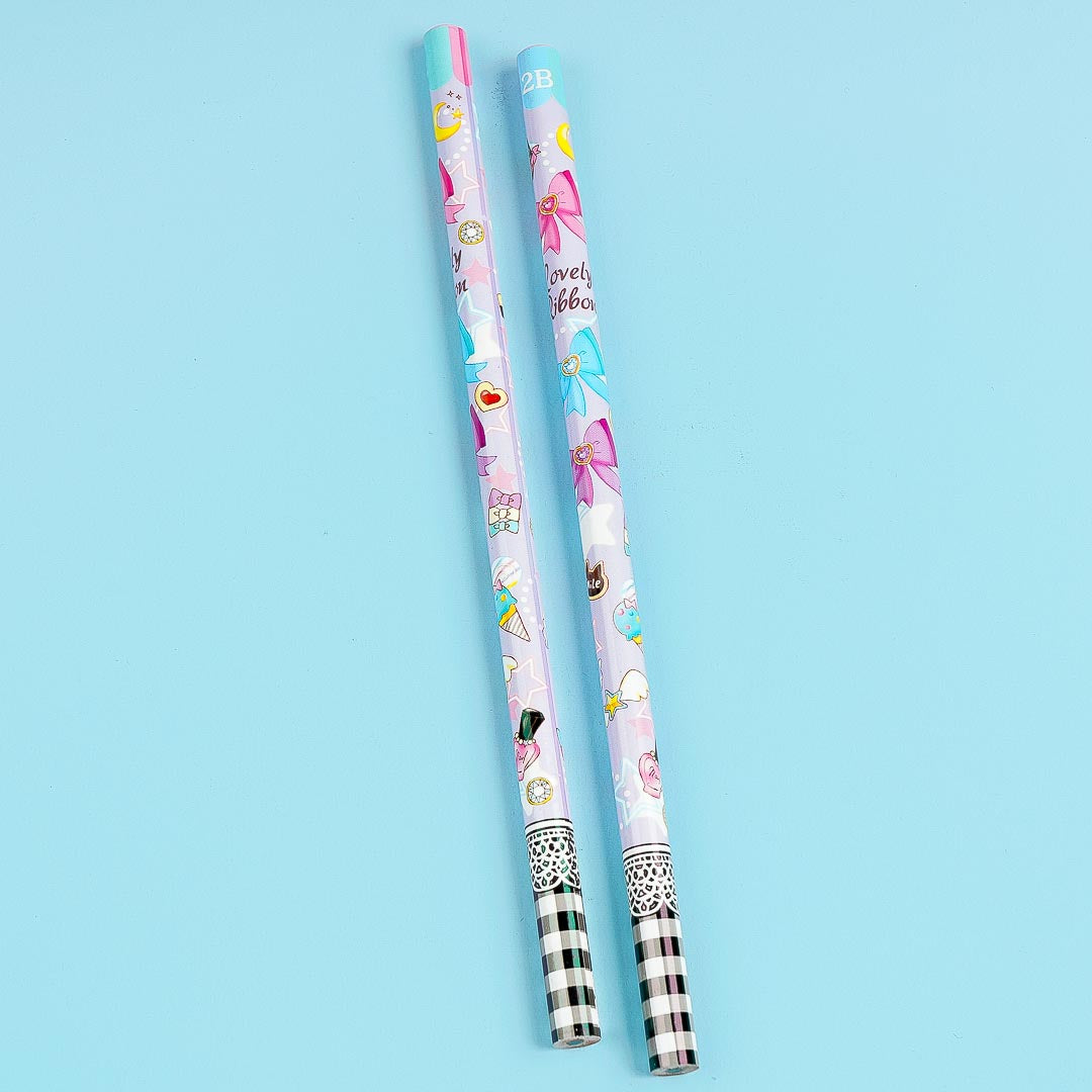 Lovely Ribbon 2B Pencil Set - 2 Pcs / Purple