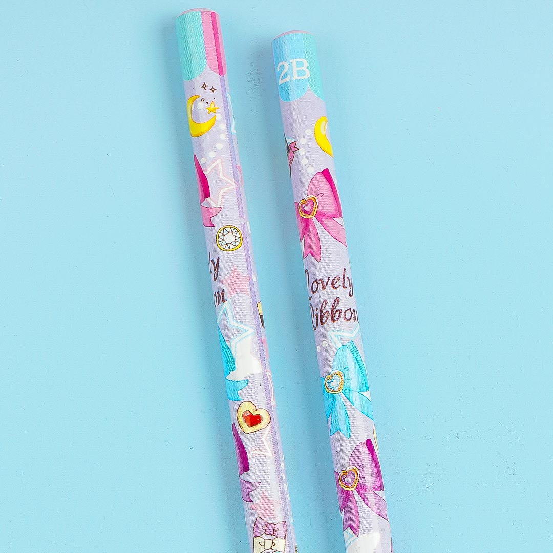 Lovely Ribbon 2B Pencil Set - 2 Pcs / Purple