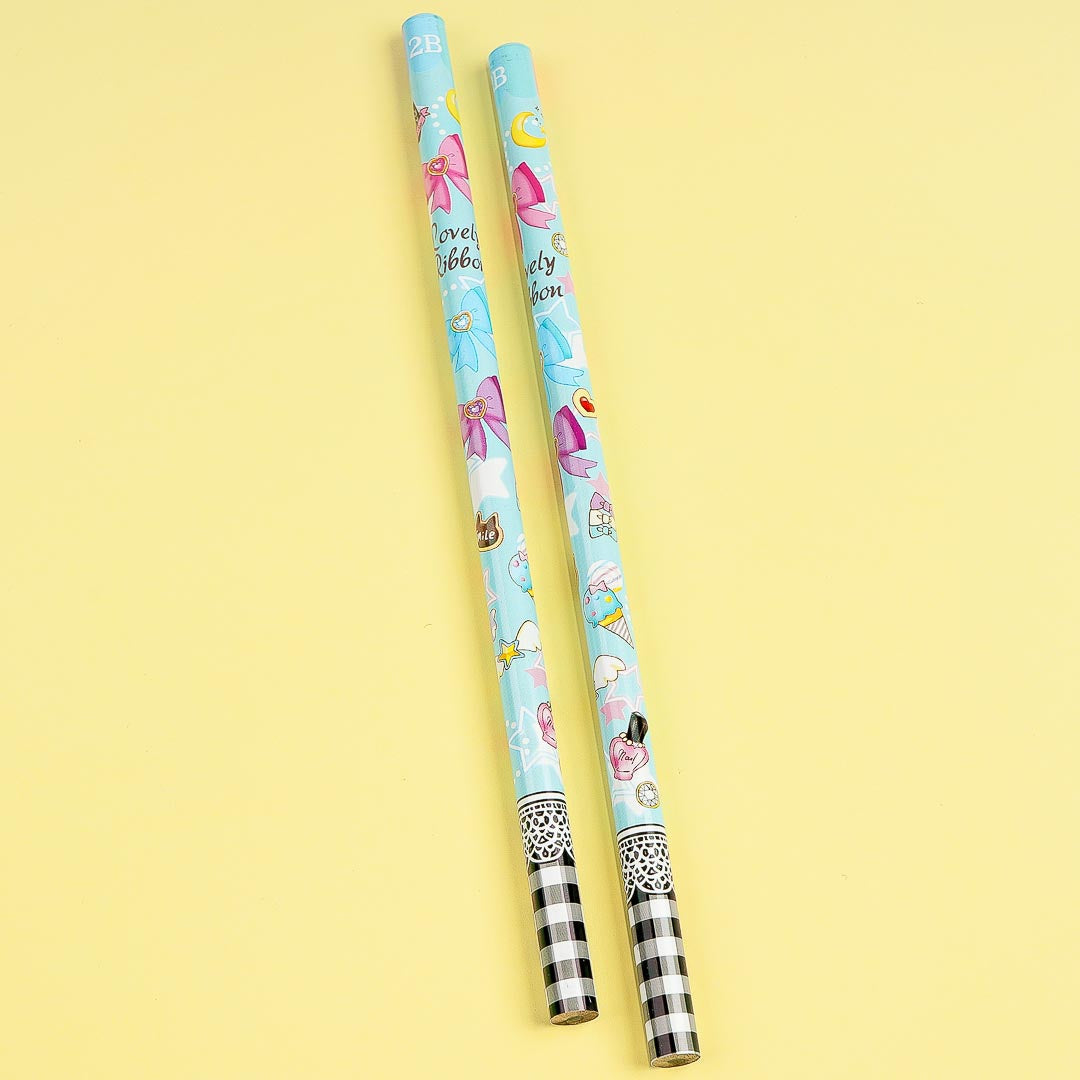 Lovely Ribbon 2B Pencil Set - 2 Pcs / Blue