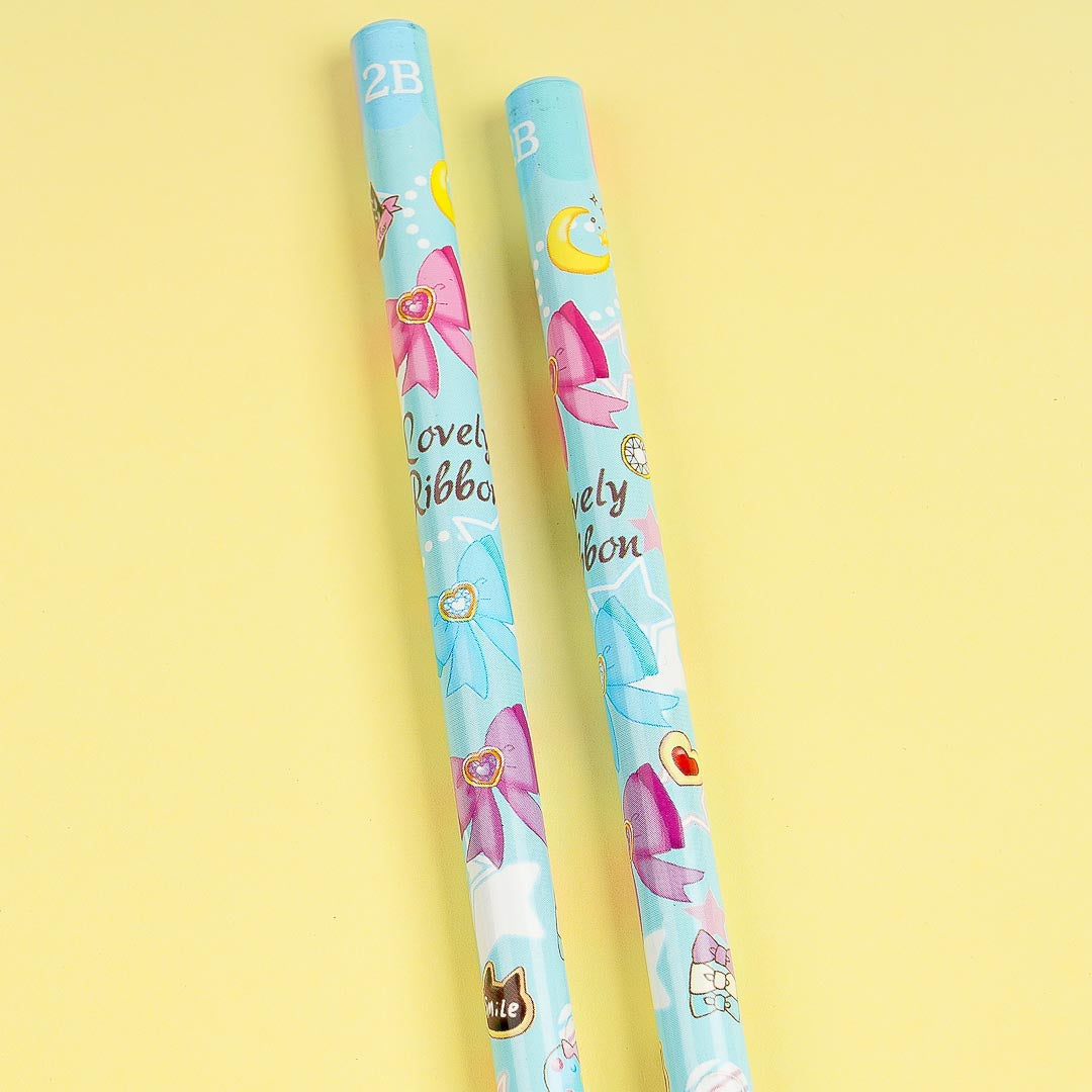 Lovely Ribbon 2B Pencil Set - 2 Pcs / Blue