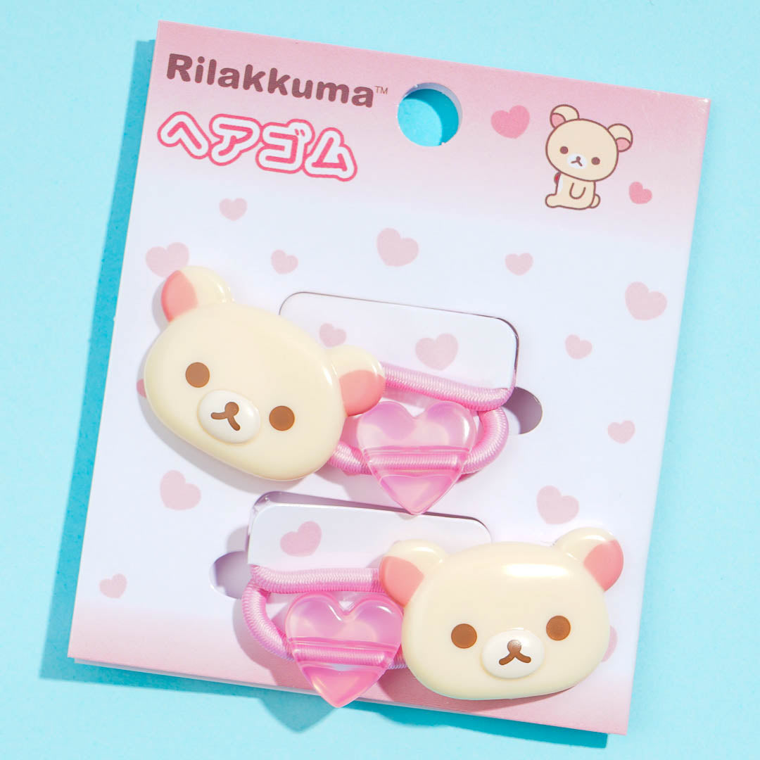 Korilakkuma Pastel Pink Heart Hair Tie Set - 2 pcs