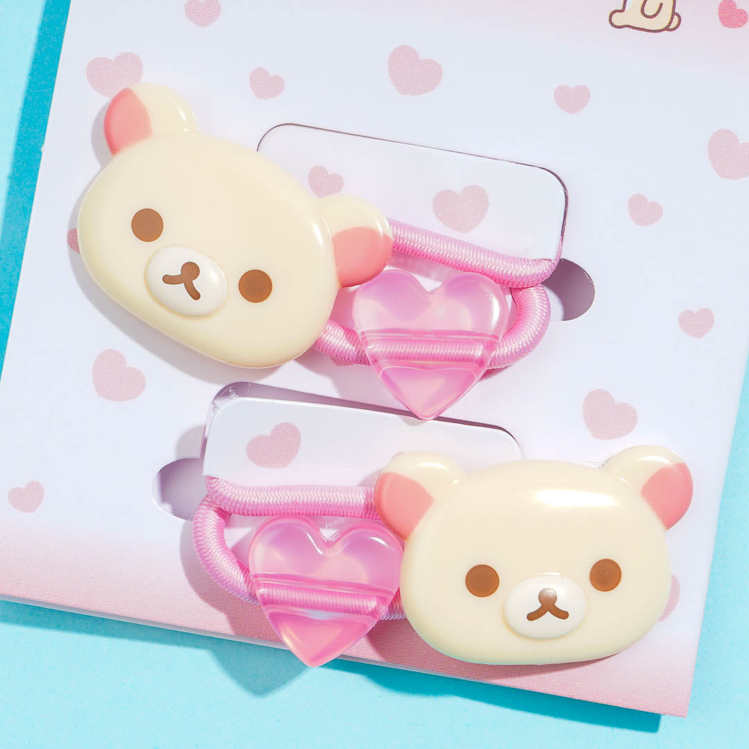 Korilakkuma Pastel Pink Heart Hair Tie Set - 2 pcs