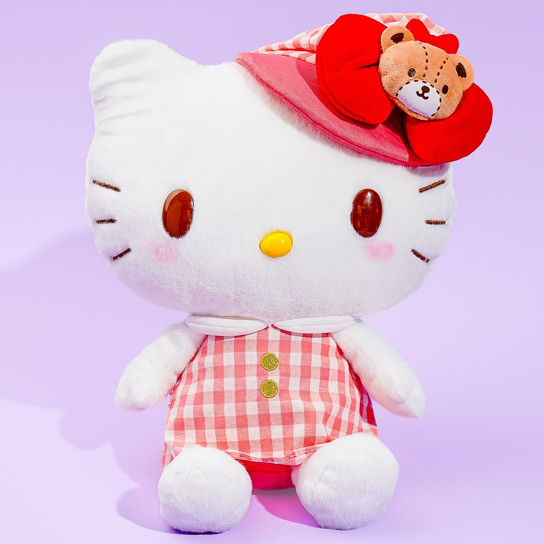 Hello Kitty Gingham Newsboy Cap Plushie - Medium