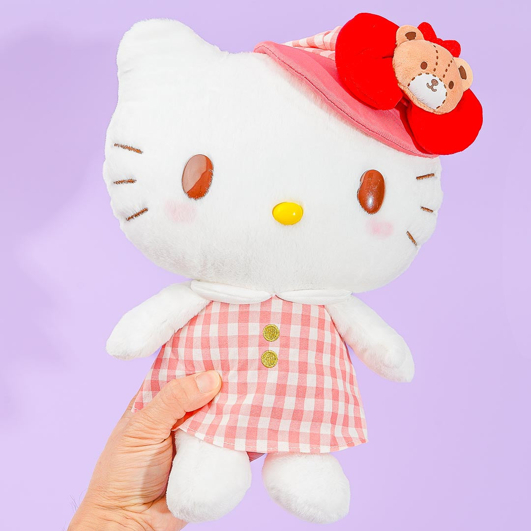 Hello Kitty Gingham Newsboy Cap Plushie - Medium