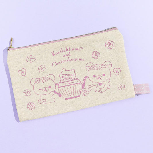 Korilakkuma & Chairoikoguma Flower Tea Time Flat Pouch - Pink