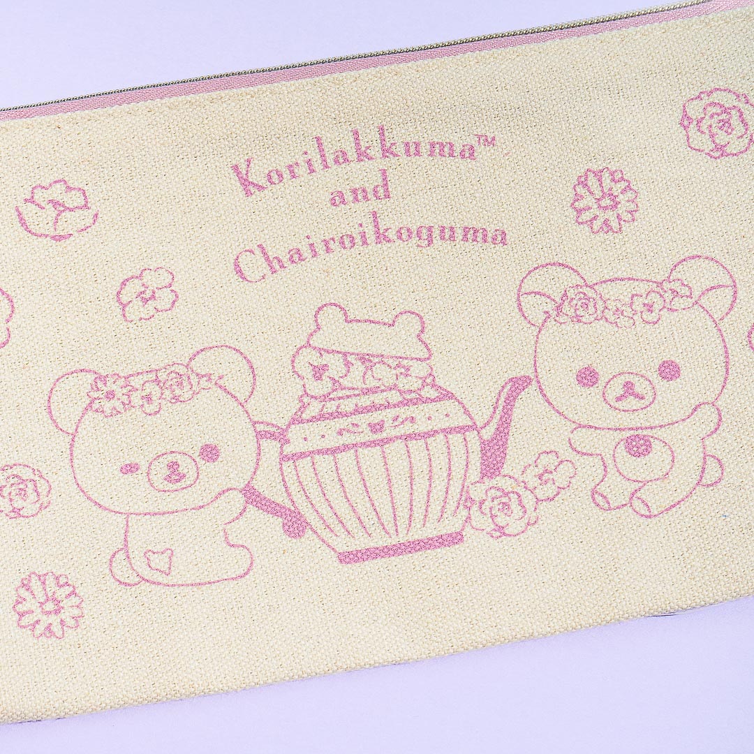 Korilakkuma & Chairoikoguma Flower Tea Time Flat Pouch - Pink