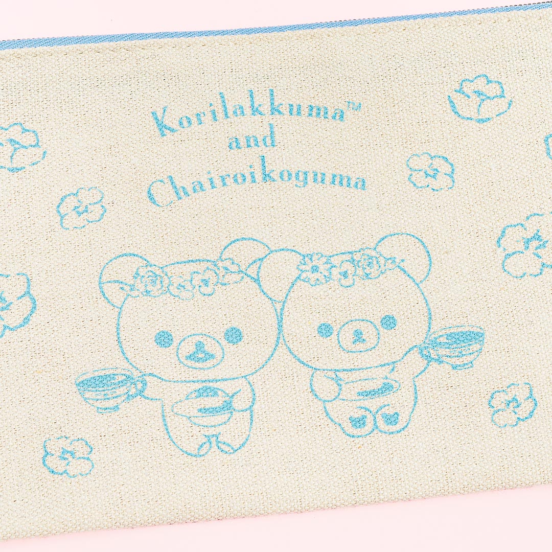 Korilakkuma & Chairoikoguma Flower Tea Time Flat Pouch - Blue