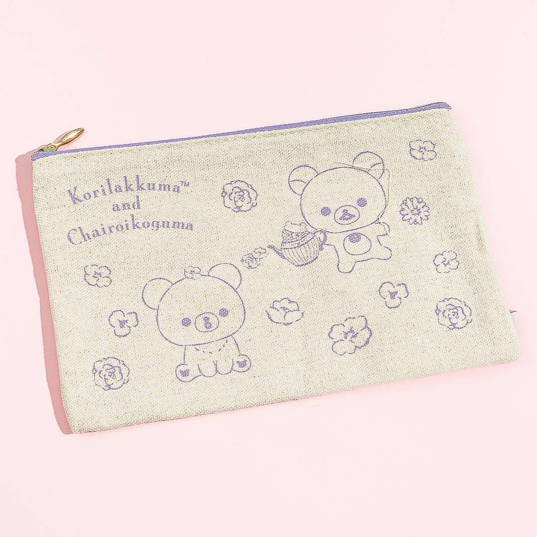 Korilakkuma & Chairoikoguma Flower Tea Time Flat Pouch - Purple