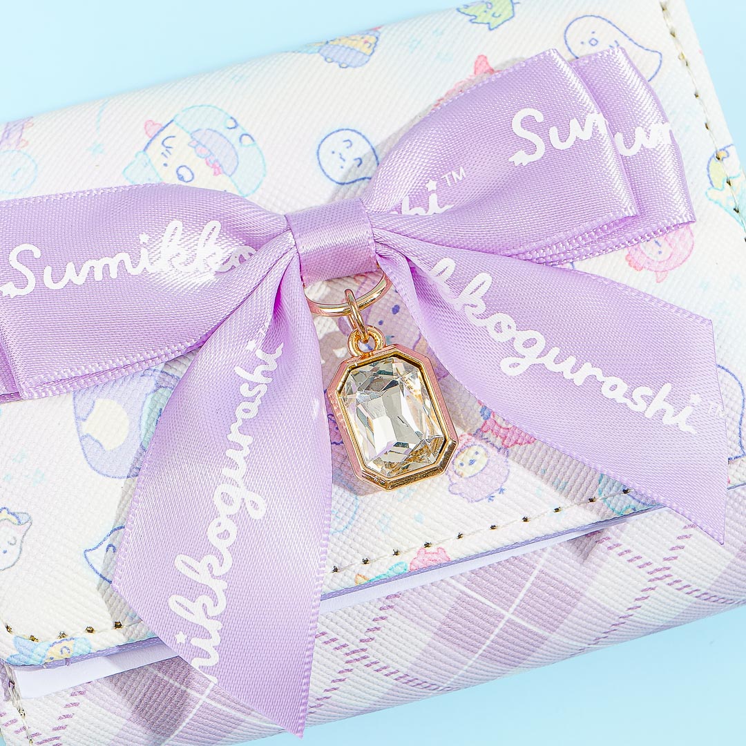 Sumikko Gurashi Plaid Tri-Fold Wallet With Bow - Purple