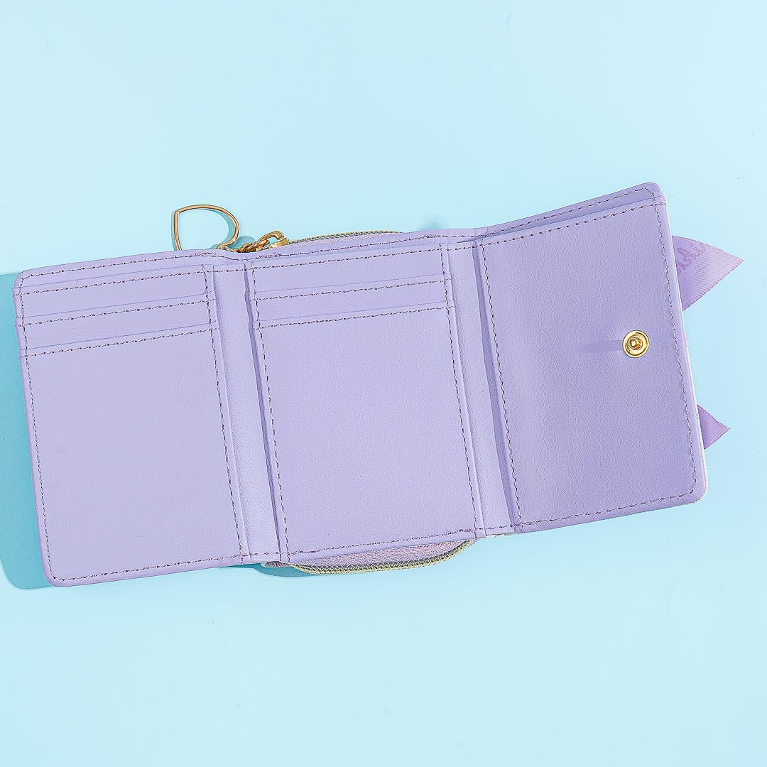 Sumikko Gurashi Plaid Tri-Fold Wallet With Bow - Purple