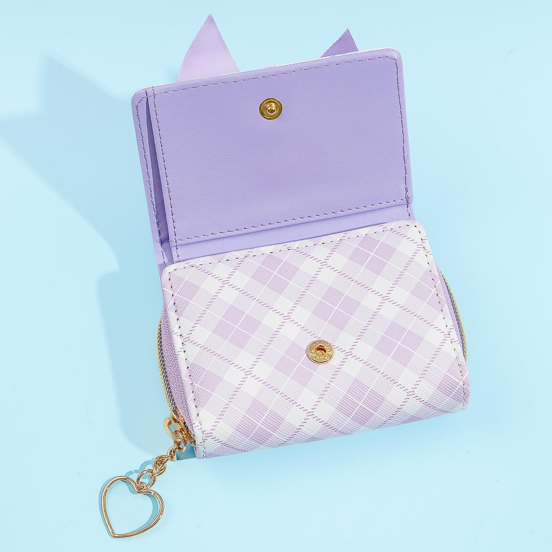 Sumikko Gurashi Plaid Tri-Fold Wallet With Bow - Purple