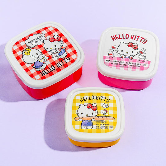 Hello Kitty & Mimmy Gingham Lunch Box Set -  3 pcs