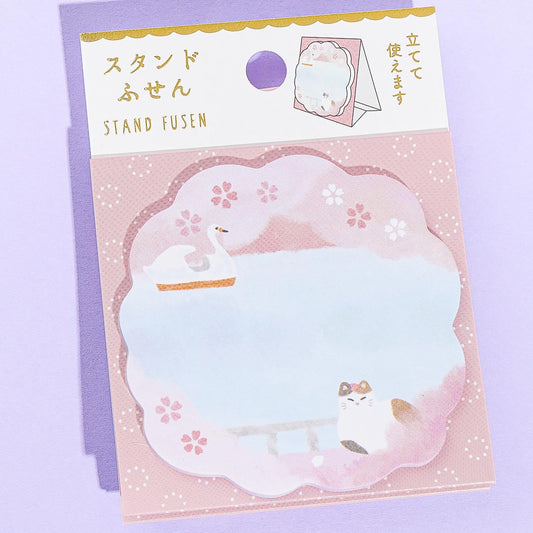 Sakura Lake View Neko Sticky Notes With Stand